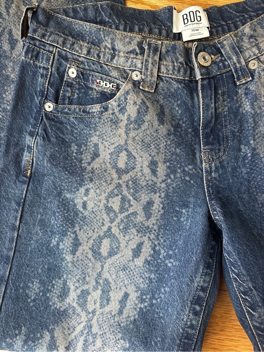 BDG Kayla Lowrise Snake Print Wide Leg Jean Blue Snakeskin Y2K Low Rise Size 30 - Picture 7 of 13